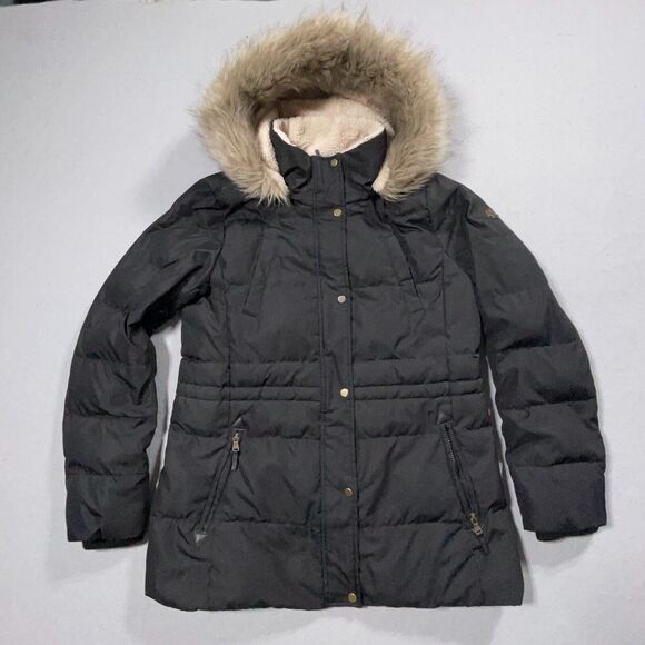 Lauren Ralph Lauren‎ Jacket Womens Medium Black Down Filled Faux Fur Sherpa Hood - Picture 1 of 11
